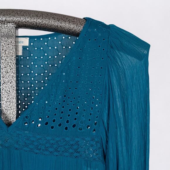Sundance Teal Cupro-Cotton Blouse & Cami Women's XS Eyelet Lace Boho Romantic - Picture 3 of 6
